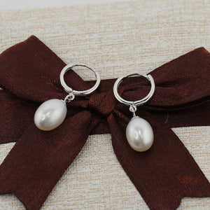 925 Sterling Silver Freshwater Pearl Huggie Earrings  "Eleanora" (White)