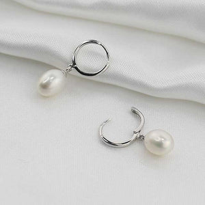 925 Sterling Silver Freshwater Pearl Huggie Earrings  "Eleanora" (White)