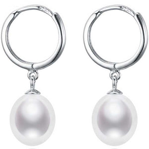 925 Sterling Silver Freshwater Pearl Huggie Earrings  "Eleanora" (White)