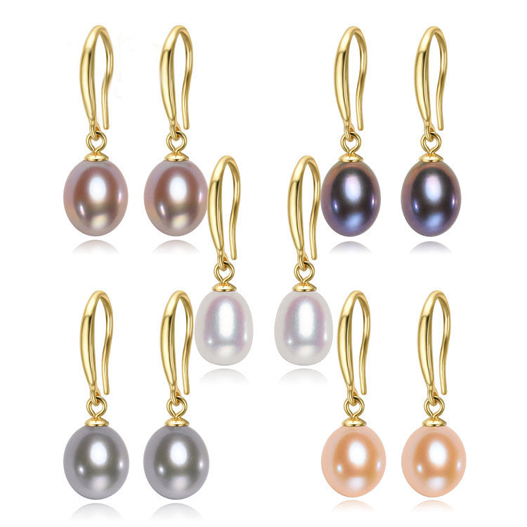 18K Gold Drop Freshwater Pearl Earrings "Elise" (Grey)