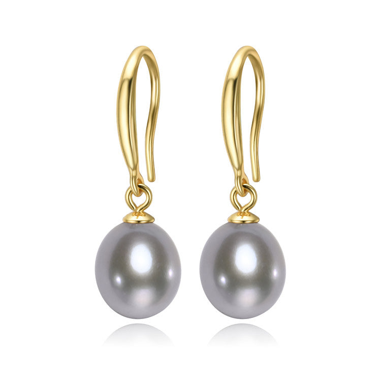 18K Gold Drop Freshwater Pearl Earrings "Elise" (Grey)