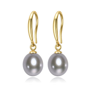 18K Gold Drop Freshwater Pearl Earrings "Elise" (Grey)