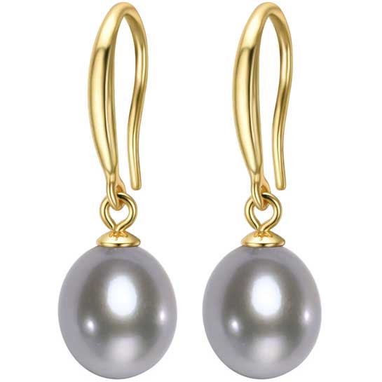 18K Gold Drop Freshwater Pearl Earrings "Elise" (Grey)