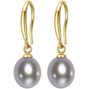18K Gold Drop Freshwater Pearl Earrings "Elise" (Grey)