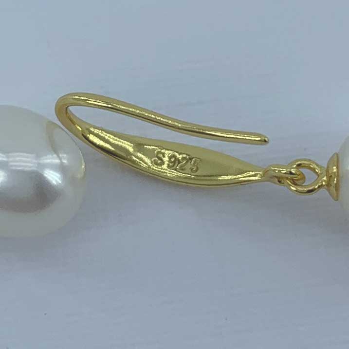 18K Gold Drop Pearl Earrings "Elise" (White)