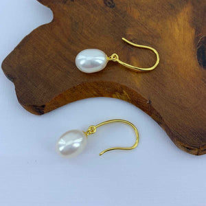 18K Gold Drop Pearl Earrings "Elise" (White)