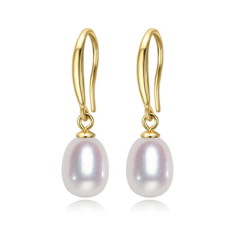 18K Gold Drop Pearl Earrings "Elise" (White)