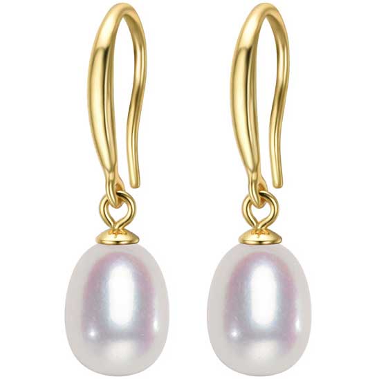 18K Gold Drop Pearl Earrings "Elise" (White)