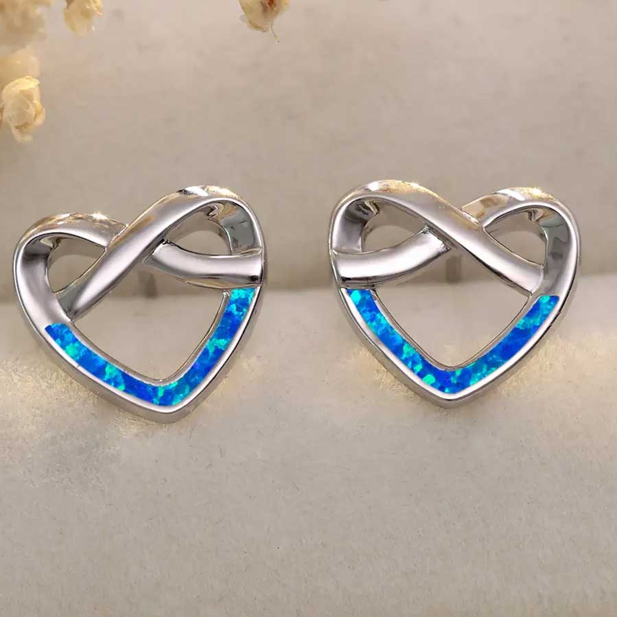 Silver Opal Infinity Heart Stud Earrings "Elspeth" (Blue)