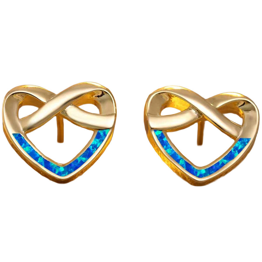 Gold Opal Infinity Heart Stud Earrings "Elspeth" (Blue)