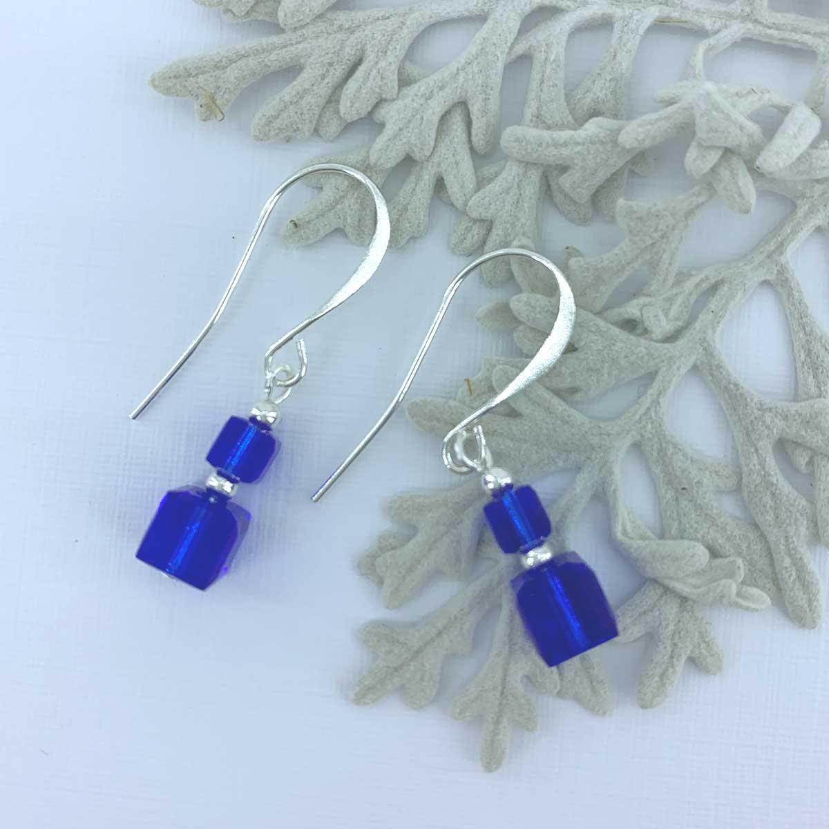 925 Sterling Silver Premium Crystal Drop Earrings "Fantasy" (Blue)
