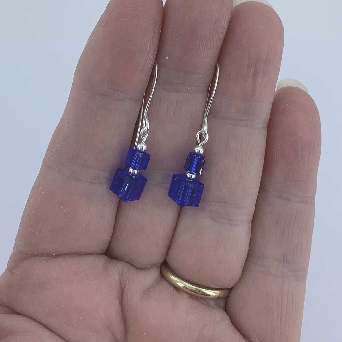 925 Sterling Silver Premium Crystal Drop Earrings "Fantasy" (Blue)