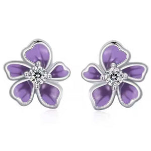 Purple stud flower earrings