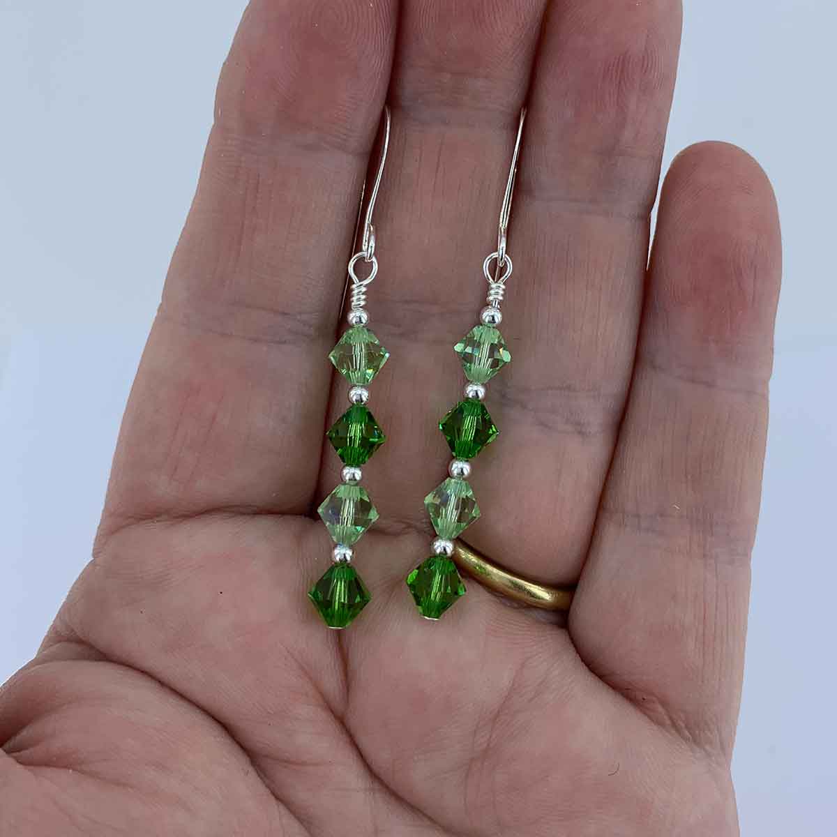 Silver Crystal Drop Earrings "Geraldine" (Apple Green)