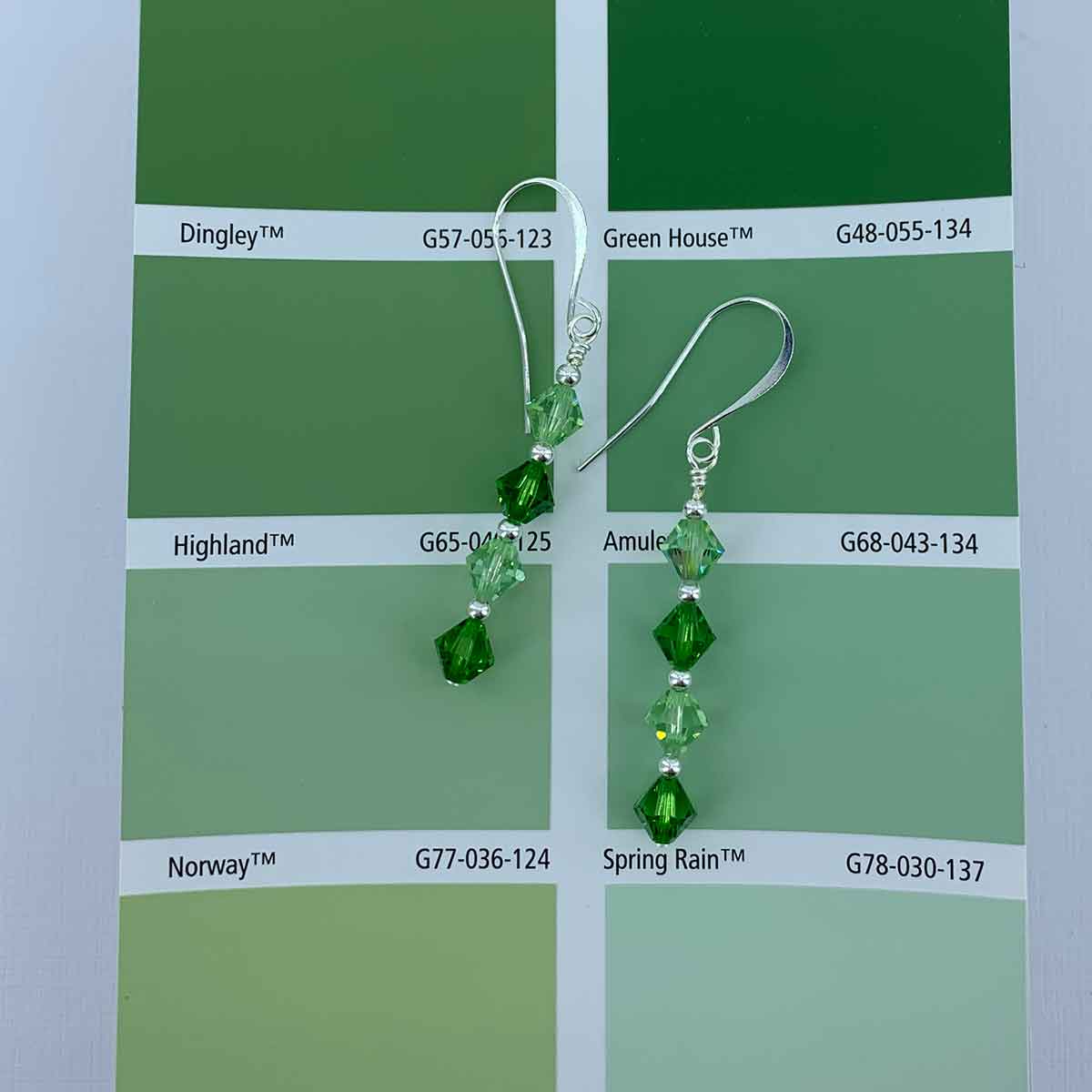 Silver Crystal Drop Earrings "Geraldine" (Apple Green)
