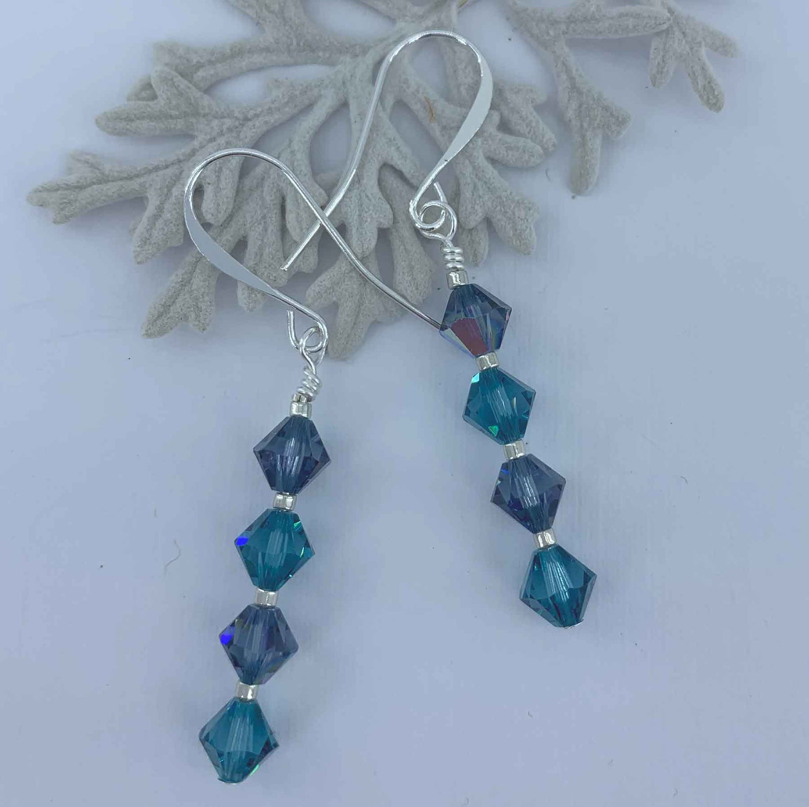Silver Earrings created with Swarovski Crystals "Geraldine" (Aqua)