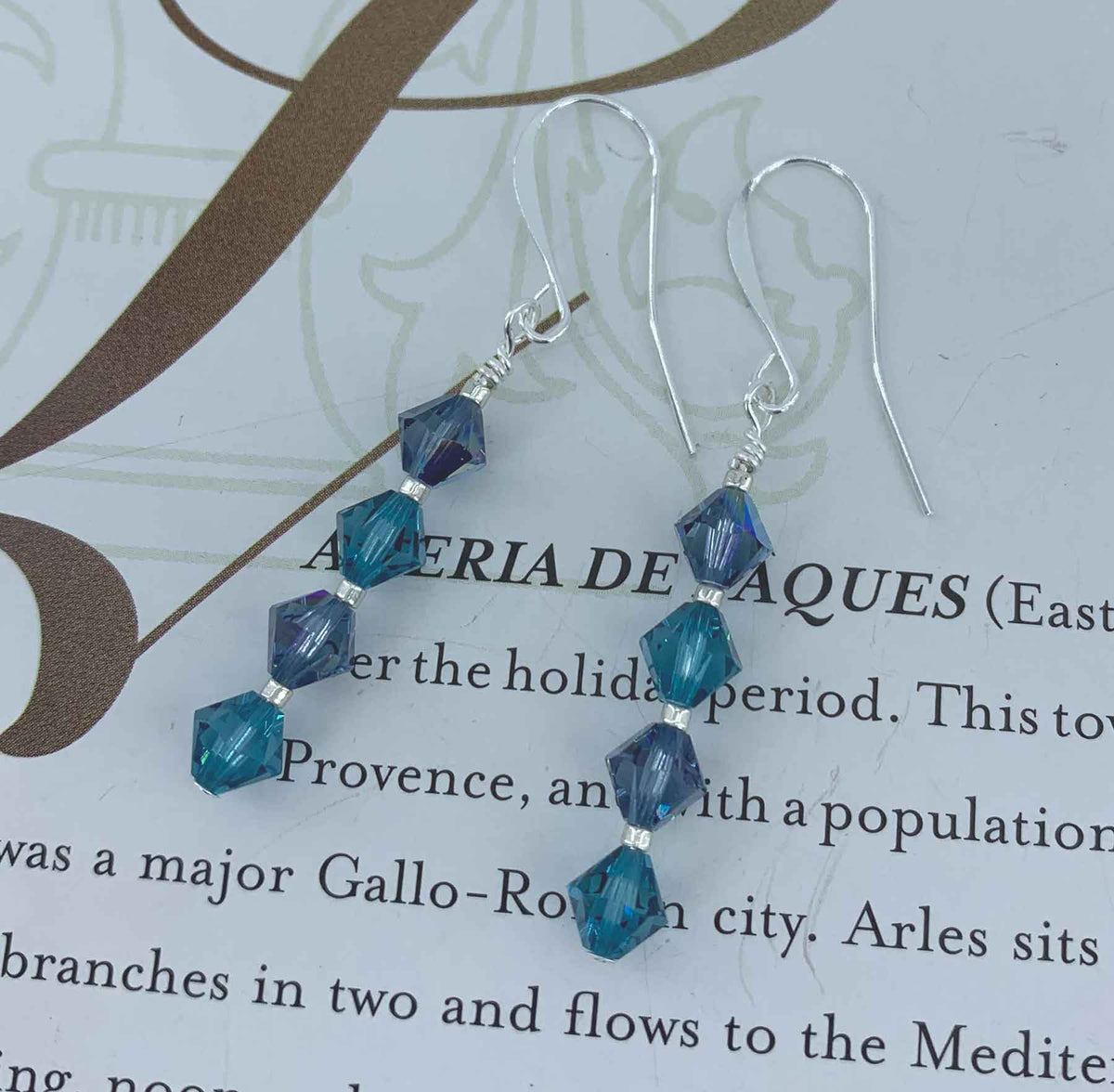 Silver Earrings created with Swarovski Crystals "Geraldine" (Aqua)