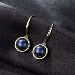 18K Gold Dangle Black Pearl Earrings "Giselle"