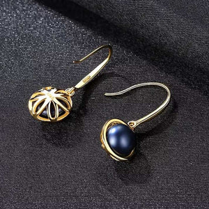 18K Gold Dangle Black Pearl Earrings "Giselle"