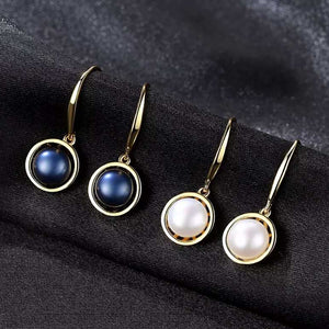 18K Gold Dangle Black Pearl Earrings "Giselle"