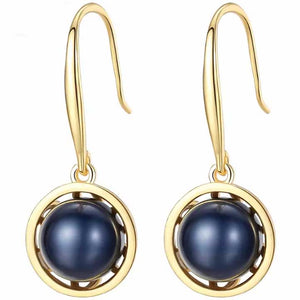 18K Gold Dangle Black Pearl Earrings "Giselle"
