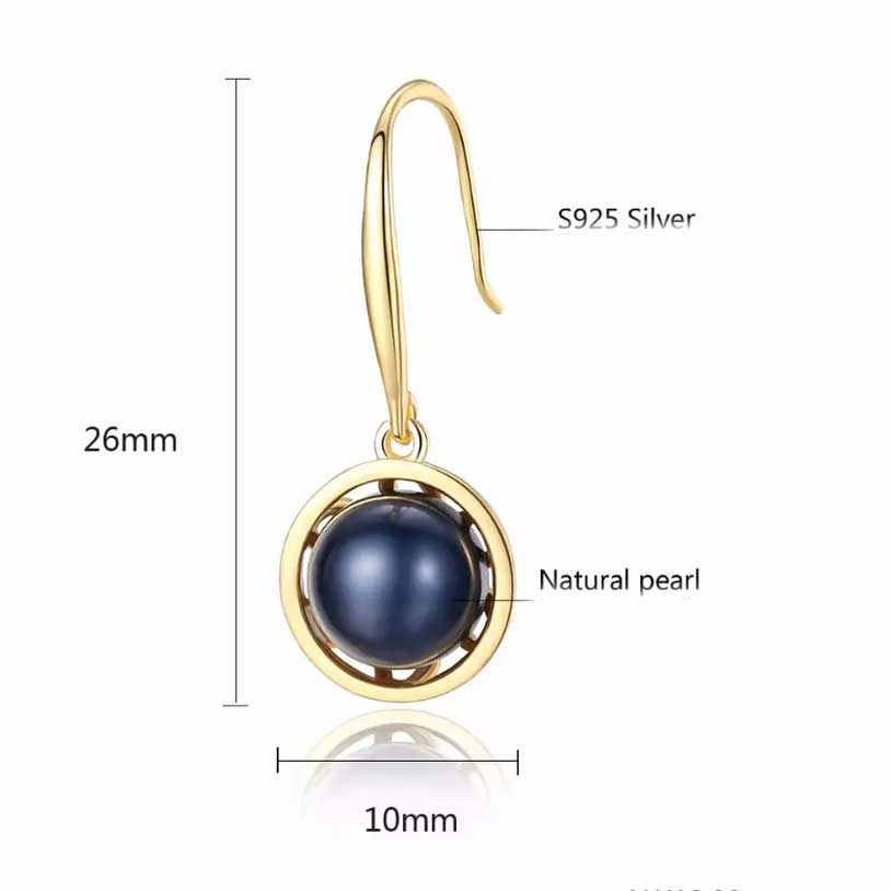 18K Gold Dangle Black Pearl Earrings "Giselle"
