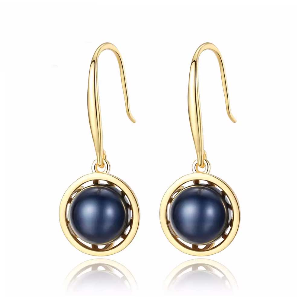 18K Gold Dangle Black Pearl Earrings "Giselle"