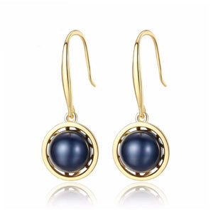 18K Gold Dangle Black Pearl Earrings "Giselle"