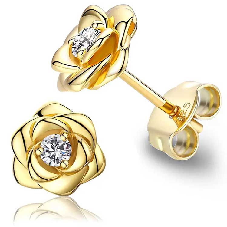 Gold Crystal Stud Earrings "Golden Rose"