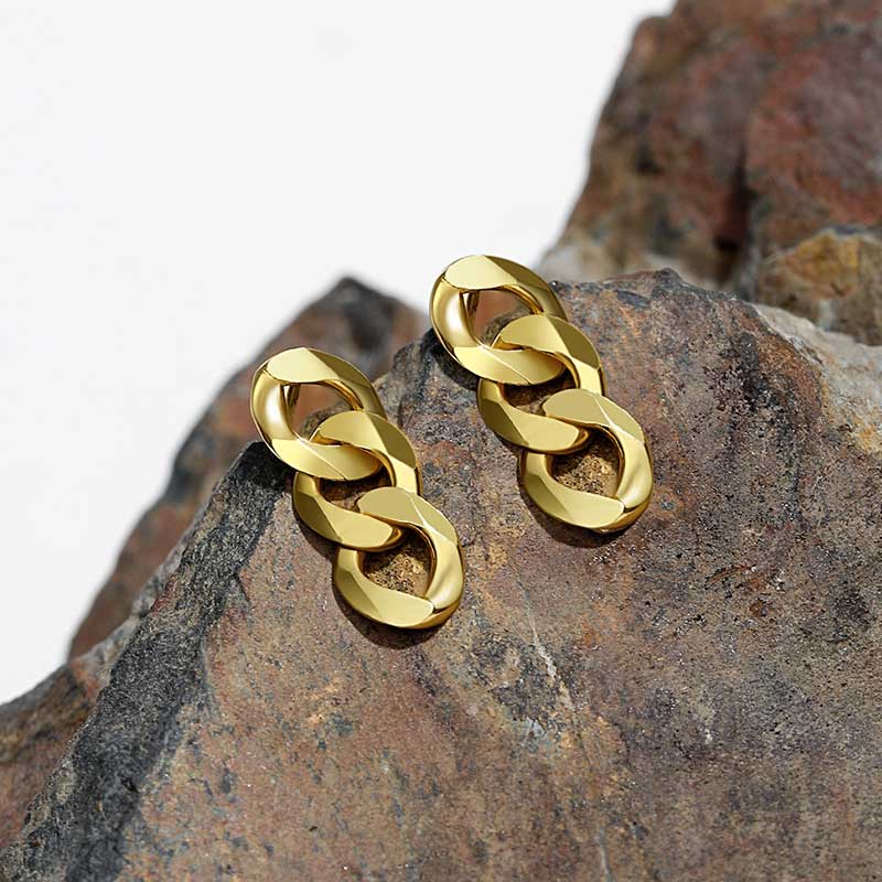 18K Gold Drop Chain Earrings "Hillary" (16mm)