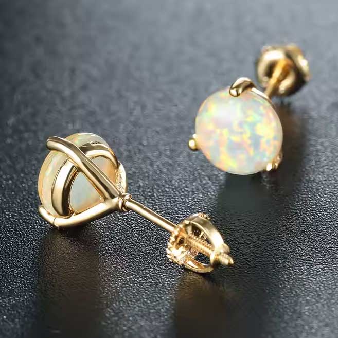 Gold Opal Stud Earrings 