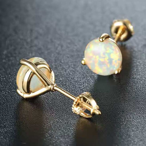 Gold Opal Stud Earrings 