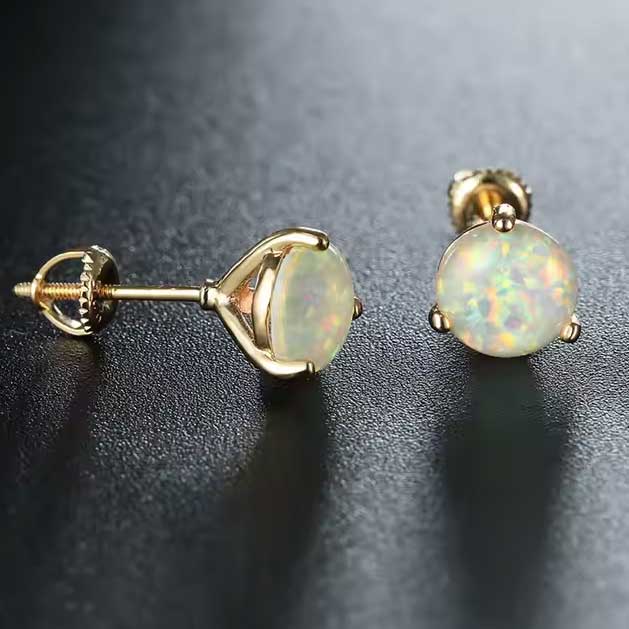 Gold Opal Stud Earrings 
