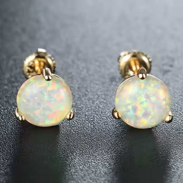 Gold Opal Stud Earrings 