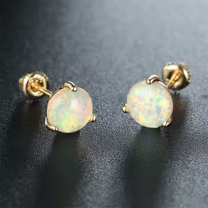 Gold Opal Stud Earrings 