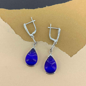925 Sterling Silver drop earrings with blue Zirconium Stone "Indigo"