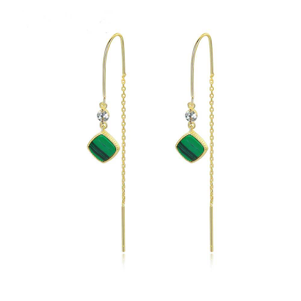 18K Gold Malachite Threader Earrings "Jakata"