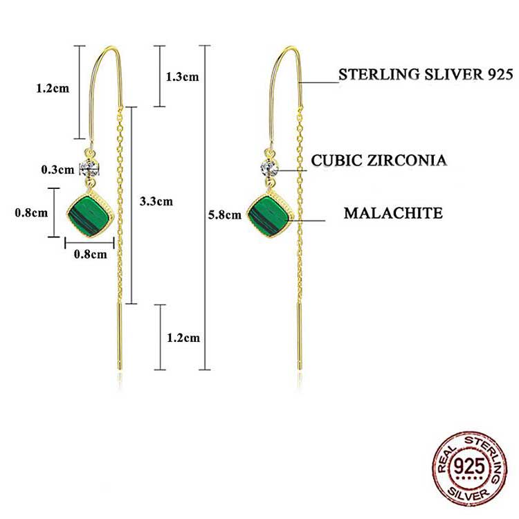 18K Gold Malachite Threader Earrings "Jakata"