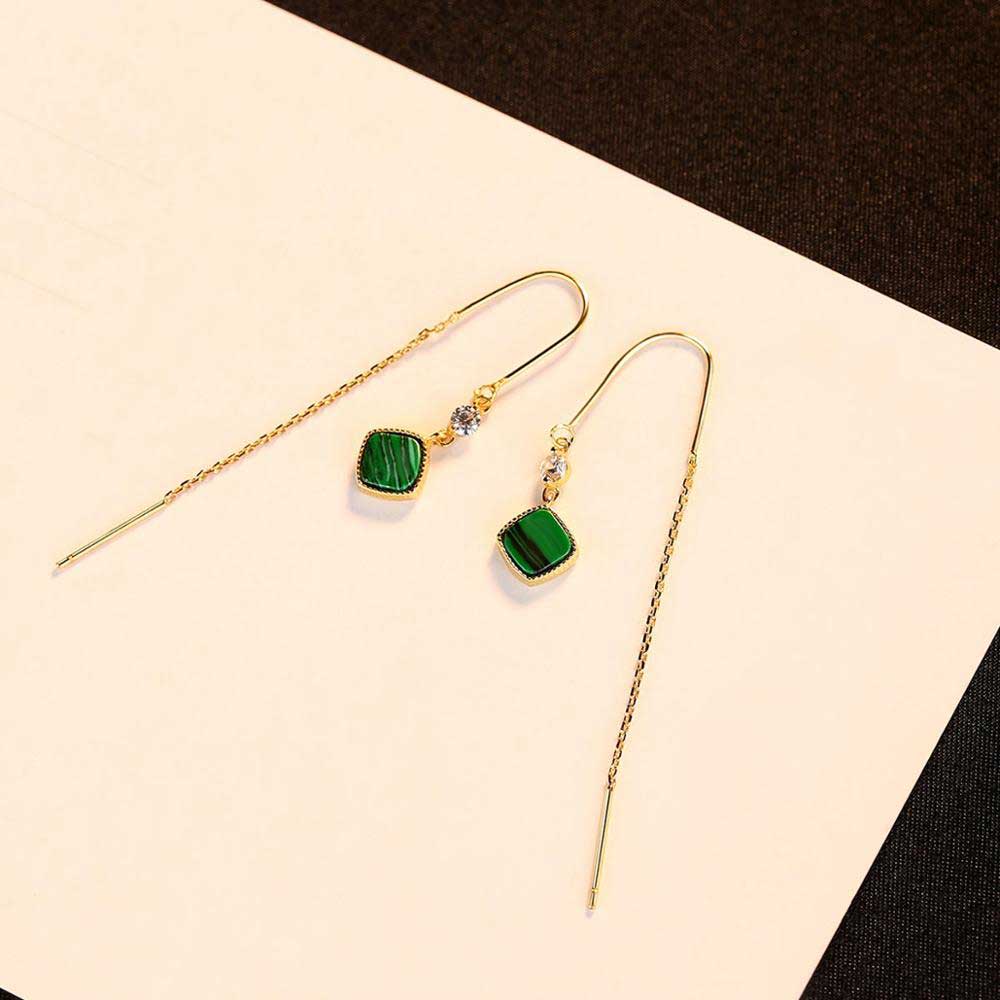 18K Gold Malachite Threader Earrings "Jakata"