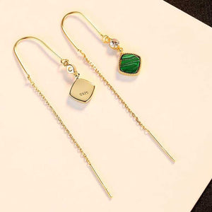 18K Gold Malachite Threader Earrings "Jakata"