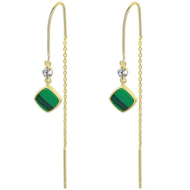 18K Gold Malachite Threader Earrings "Jakata"