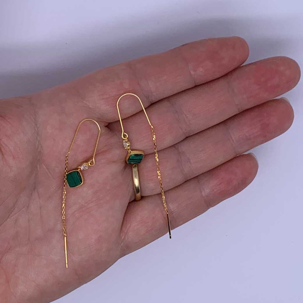 18K Gold Malachite Threader Earrings "Jakata"