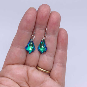 Silver crystal Drop Earrings "Jendi" (Blue-Green)