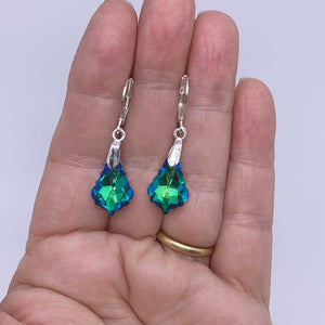 Silver crystal Drop Earrings "Jendi" (Blue-Green)