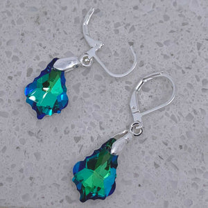 Silver crystal Drop Earrings "Jendi" (Blue-Green)