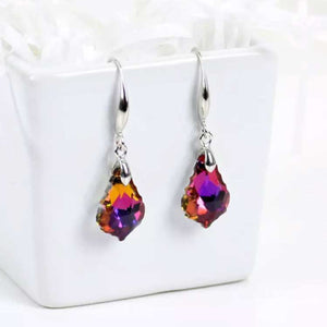 Silver dangle earrings with unique shaped crystal "Jendi" (Bright Pink)
