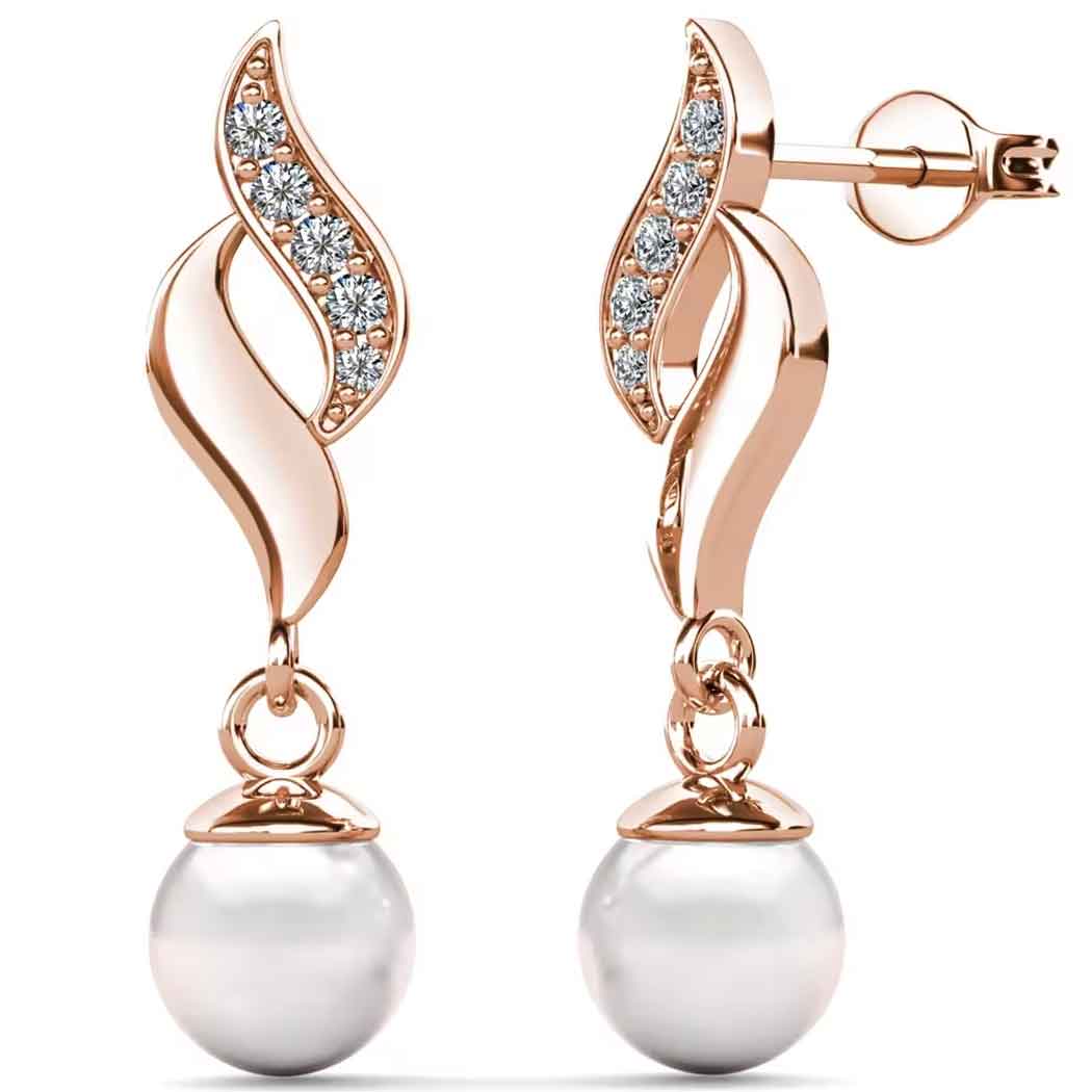 rose gold drop pearl earrings