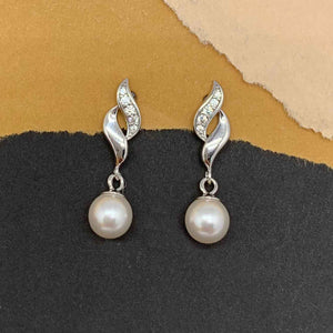 silver pearl drop earrings white