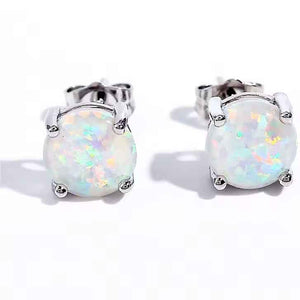 silver opal stud earrings