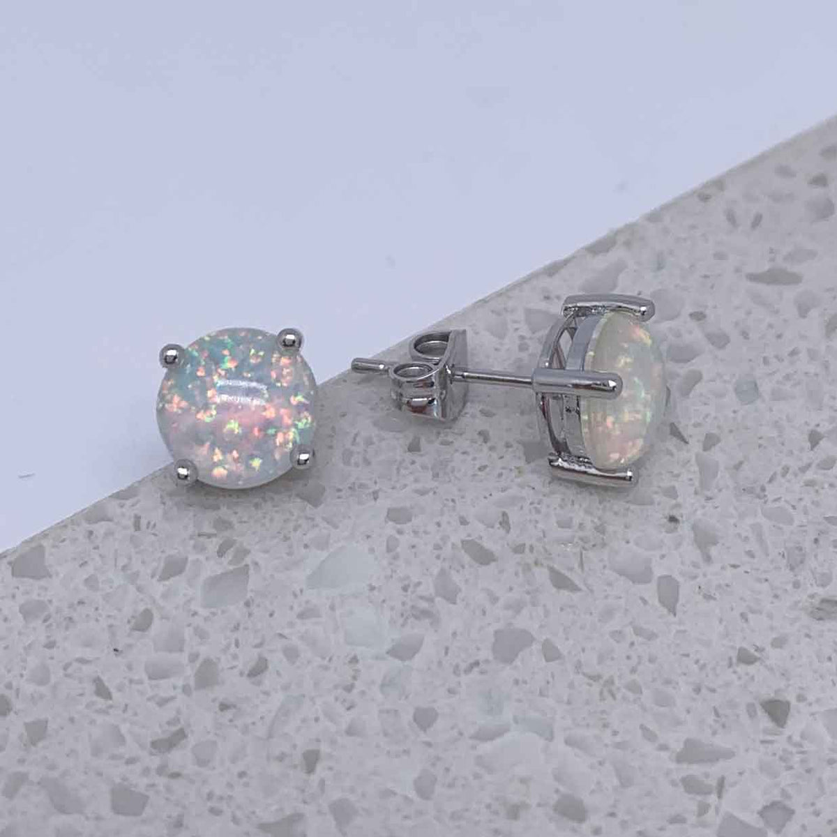 silver 6mm white opal stud earrings frenelle jewellery online auckland nz